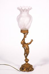 Art Nouveau Style Gilt Winged Cherub Lamp
