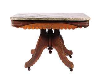 Victorian Parlor Table With Fossil-inlaid Marble Top