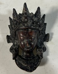 Antique Or Vintage Bronze Or Brass Wall-hanging Mask Of A Deity, Resembling A Buddhist Goddess Such As Tara Or