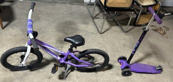 Scooter And Specialized Hotrock 16 Coaster Girls Bicycle In Purple And Whit