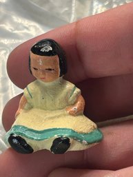 Vintage, Hand-painted Cast Iron Figurine Of A Seated Girl, Mid 20th Century