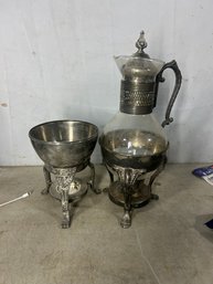 Vintage Silver-plated Glass Coffee Carafe Set With A Warming Stand. 1 Complete, And One  Additional Base.