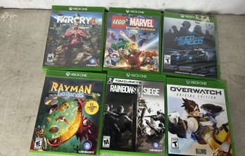 6 Xbox 1 Game Lot. Far Cry 4, Legio Marvel, Need For Speed, Overwatch, Rain Box 6 Siege, Rayman Legands