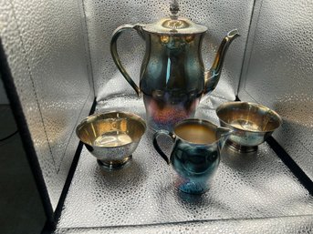 4 Paul Revere Reproduction Silver Plate Items. Coffee Pot, 2 Bowls And Creamer