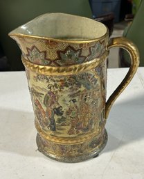 Vintage Hand-painted Satsuma Ceramic Pitcher Or Jug