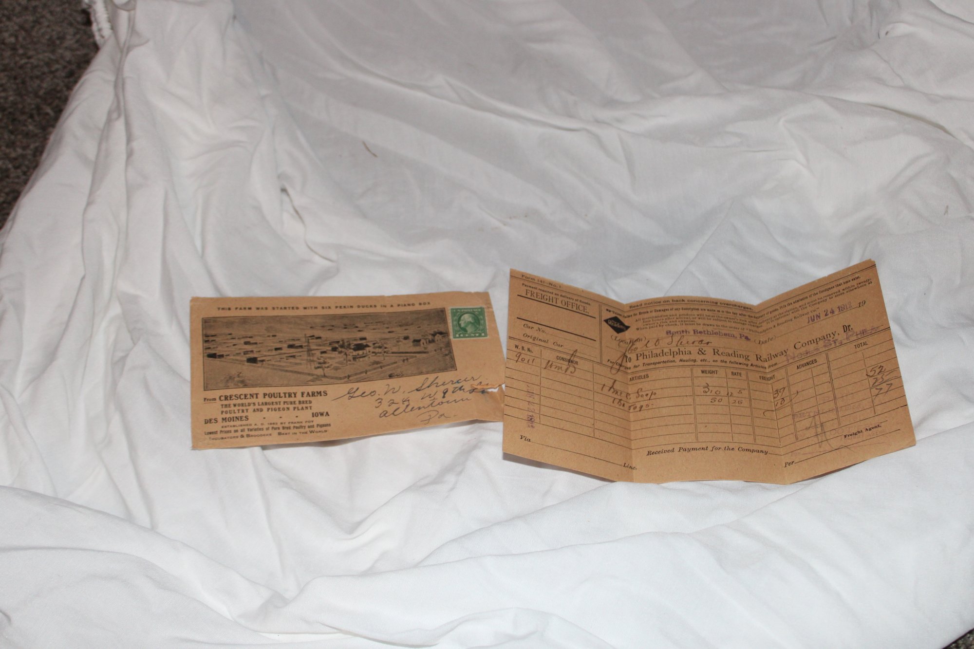 CRESCENT POULTRY FARM ENVELOPE AND RAILWAY RECEIPT #8414 | Auctionninja.com