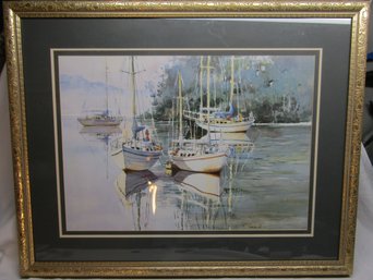 Framed And Matted Sailboats Print -  M. Simandle