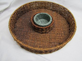 Chip And Dip Set Wicker Basket / Marble Bowl