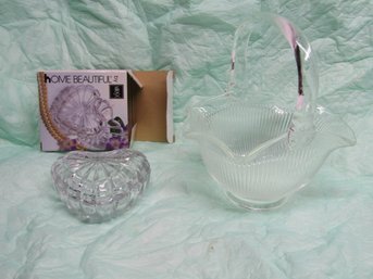 Glass Handled Bowl And Heart Shaped Lidded Trinket Dish