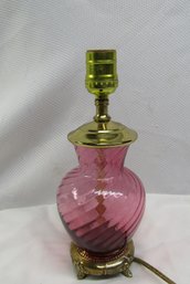 Vintage Pilgrim Cranberry Glass Swirl Optic Desk Table Lamp No Shade