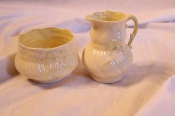 Belleek Sugar And Creamer Set - Green Mark