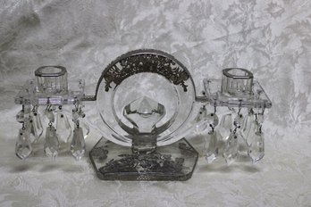 Heisey Silver Overlay Crystal Kohinoor Candelabra W/Bobeches & Prisms  1930's (1)