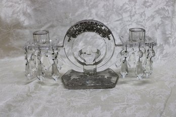 Heisey Silver Overlay Crystal Kohinoor Candelabra W/Bobeches & Prisms 1930's (2)