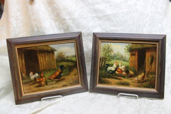 2 ROOSTER OIL ON BOARD PAINTINGS ARTIST SIGNED M GERACI