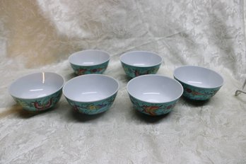 6 VINTAGE SIGNED RICE BOWLS BUTTERFLIES & FLOWERS