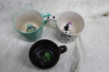 3 Whimsical Mugs - Frogs & Cow Inside