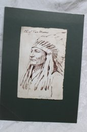 Chief Two Moons Watercolor Signed  Ed Vebell