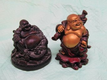 2 RESIN LAUGHING BUDDHAS