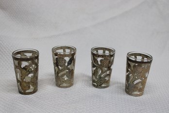 925 Silver Overlay Shot Glasses  - Mexico