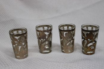 925 Silver Overlay Shot Glasses  - Mexico