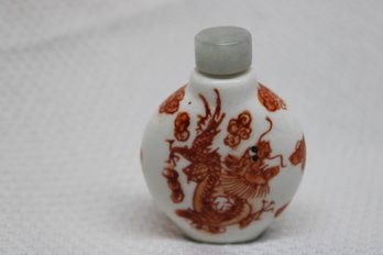 Vintage Hand Painted Porcelain Dragon Snuff Bottle - Signed