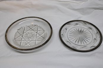 2 Pressed Glass Dish / Bowl Silver Plated Rims