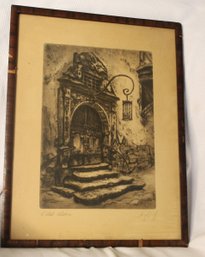 Black And White Etching Titled  ' Old Door'