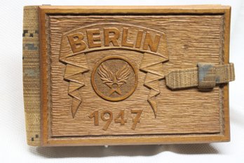 VINTAGE 1947 BERLIN WOODEN SCRAPBOOK FILLED W/ B&W PHOTOS