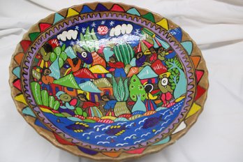 Mexican Folk Art Story Telling Footed Bowl 13.5'