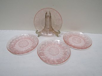 VINTAGE PINK DEPRESSION GLASS PLATES FLOWER PATTERN
