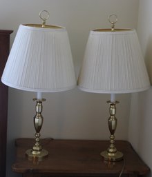 TWO FORGED IN AMERICA BALDWIN BRASS LAMPS 29.5 INCHES TALL