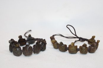 2 Vintage Carved Stone Turtle Bracelets