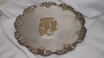 STERLING SILVER MOUNTING PEDESTAL TRAY PLATE - HALLMARKED
