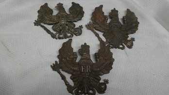 3 ANTIQUE GERMAN PRUSSIAN PICKELHAUBE EAGLE HELMET HAT BADGES