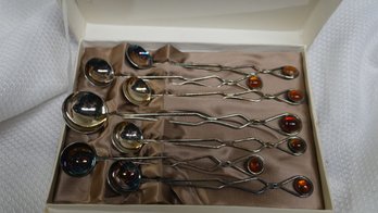 VINTAGE POLISH SILVERPLATED BALTIC AMBER DEMITASSE SPOONS
