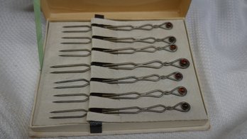 VINTAGE POLISH SILVERPLATED BALTIC AMBER APPRTIZER FORKS