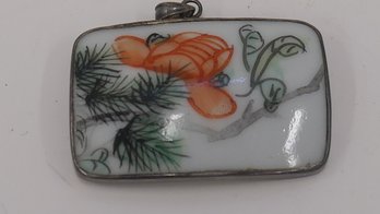 ASIAN PORCELAIN & STERLING PENDANT WITH WAX MARK