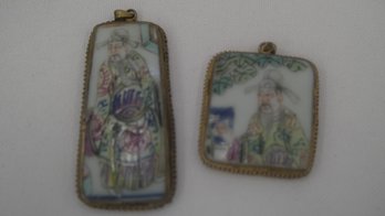 2 Asian Chinese Porcelain Pendants