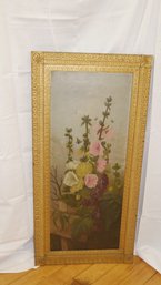 ANTIQUE STILL LIFE FLOWERS BEE OIL PAINTING ON CANVAS