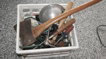 Crate Full Of Tools And Extension Cords