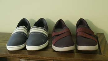 2 PAIRS OF CLARKS SLIP ON SHOES