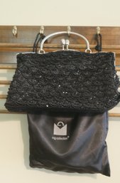 MG COLLECTION BLACK EVENING BAG CLUTCH WITH BOX AND STORAGE BAG
