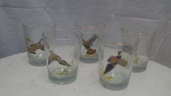 Set Of 5 - Vintage Ned Smith Double Old Fashion  Game Birds Glasses