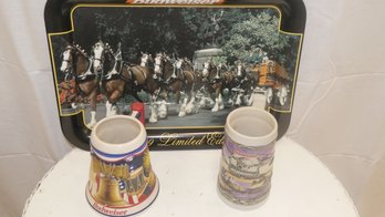 Budweiser Tray And Steins
