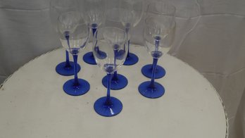 Set Of 8 Luminarc Wine Glasses Clear Bowl Cobalt B Stem