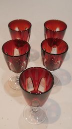 RUBY RED PEDESTAL CORDIAL GLASSES