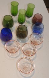 ASSORTMENT OF COLORED PEDESTAL CORDIAL GLASSES