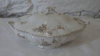 Antique W. H. Grindley Oval Bone China Scalloped Covered Vegetable Dish England