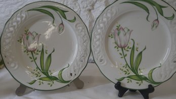 2 FLORAL DINNER PLATES -BRUNELLI ITALY