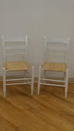 2 WOOD AND WOVEN WICKER CHAIRS